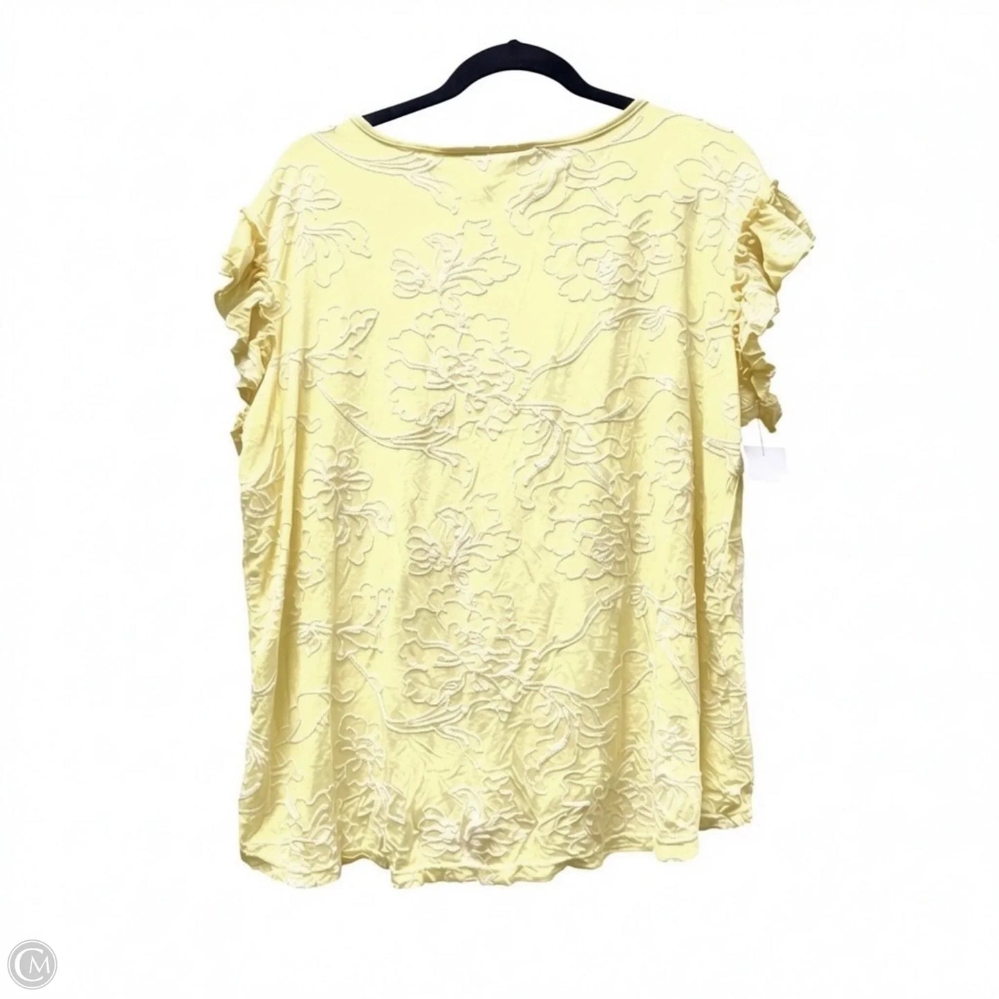 Top Short Sleeve By LIV LOS ANGELES In White & Yellow, Size: Xl