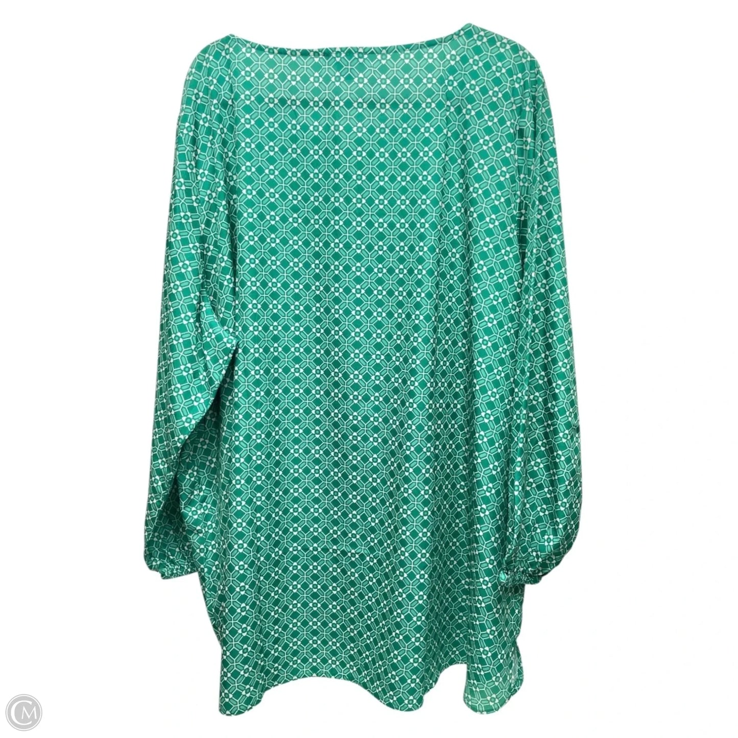 Top Long Sleeve By Liz And Me In Green & White, Size: 3x