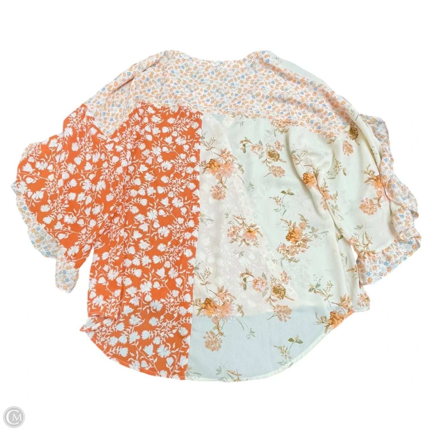 Blouse 3/4 Sleeve By Cato In Cream & Orange, Size: L