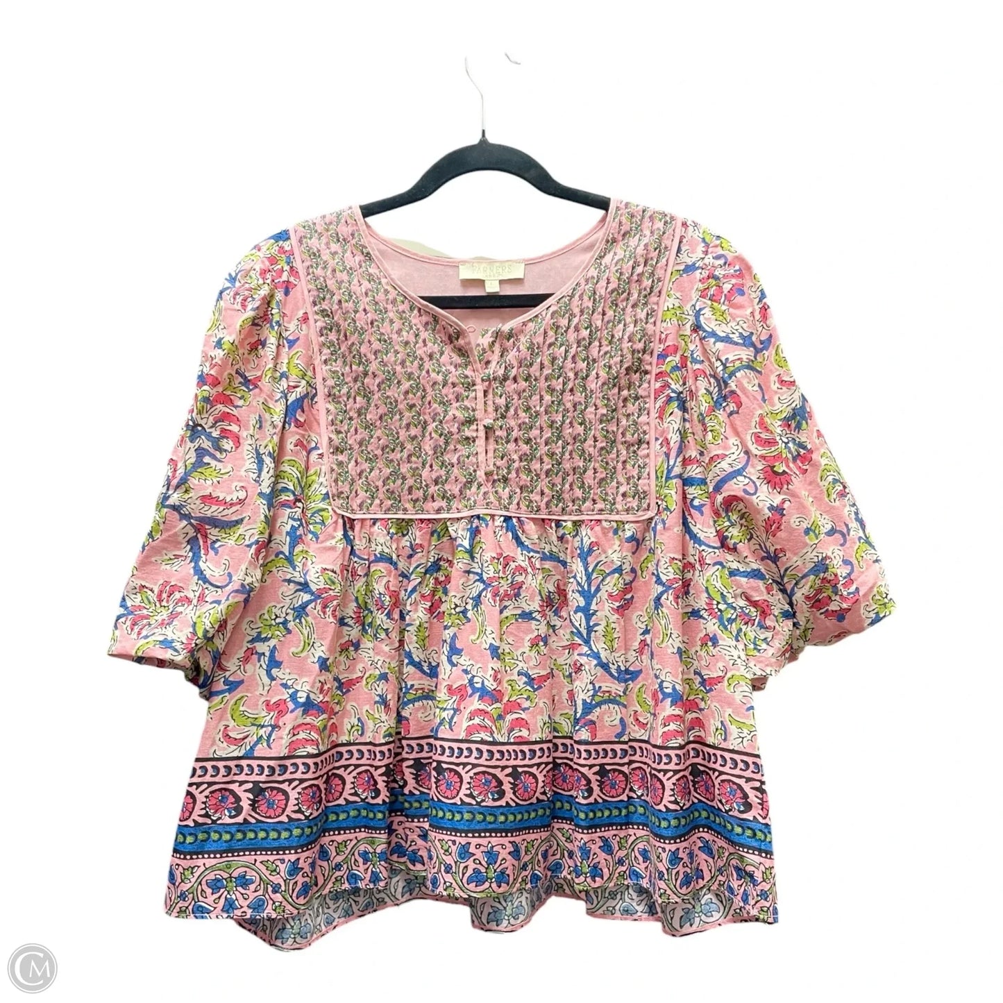 Top Short Sleeve By FARMERS MARKET In Pink, Size: L