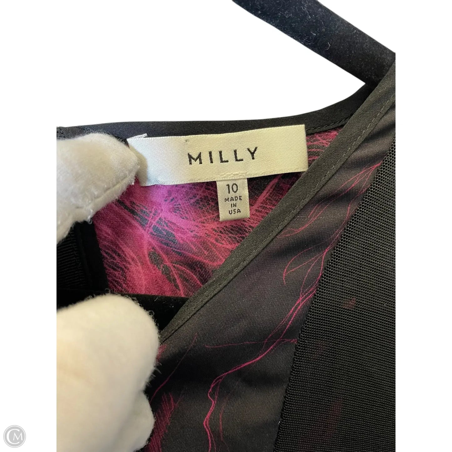 Top 3/4 Sleeve Designer By Milly In Black & Pink, Size: 10