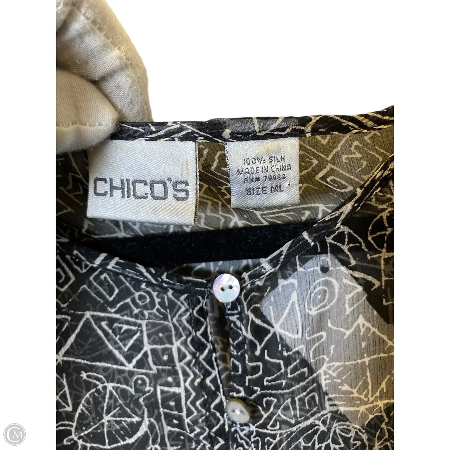 Top 3/4 Sleeve By Chicos In Black & White, Size: L