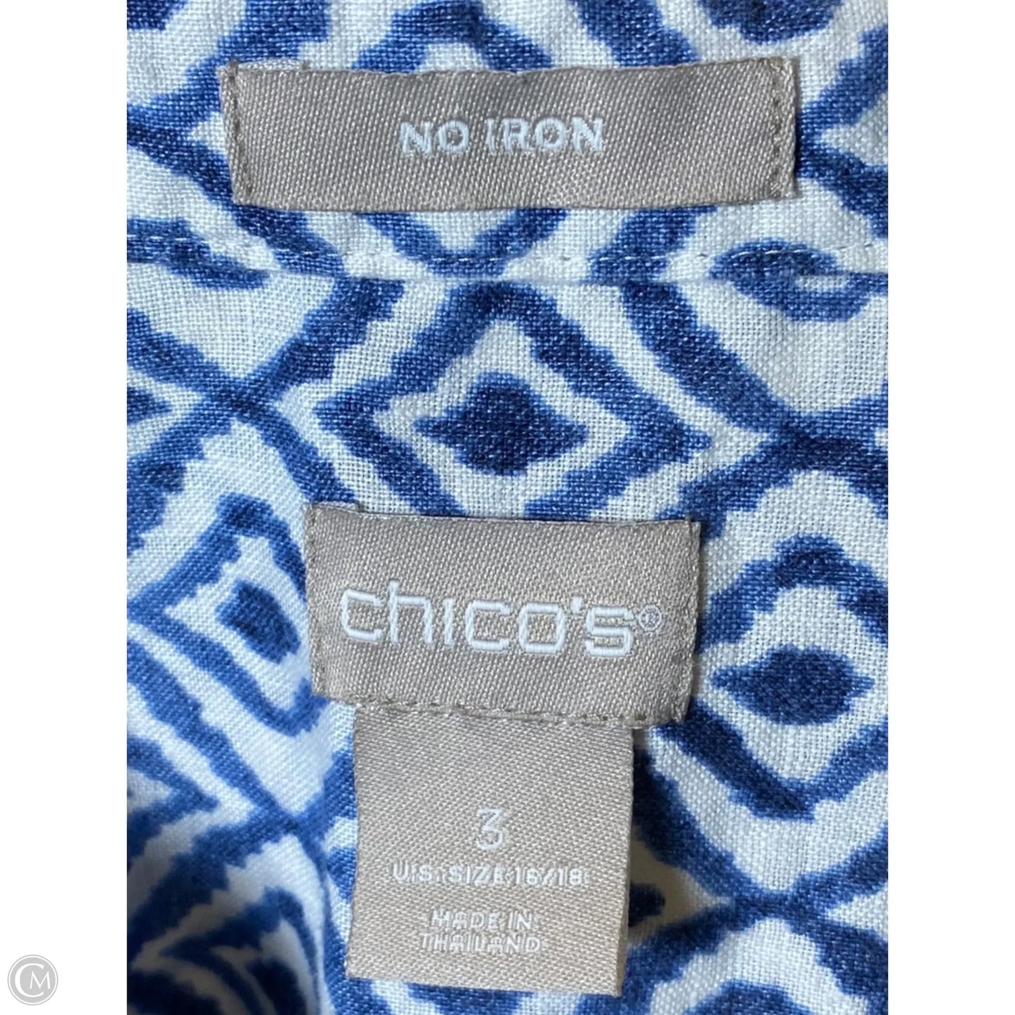 Blouse Long Sleeve By Chicos In Blue & White, Size: Xl
