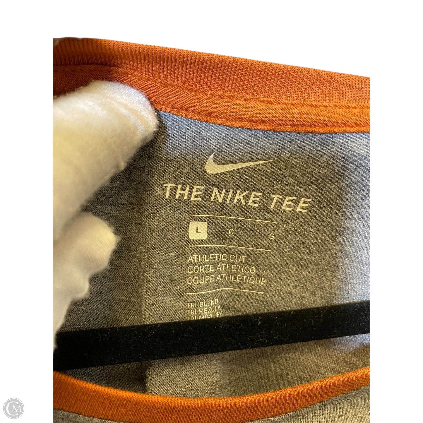 Top 3/4 Sleeve By Nike In Grey & Orange, Size: L