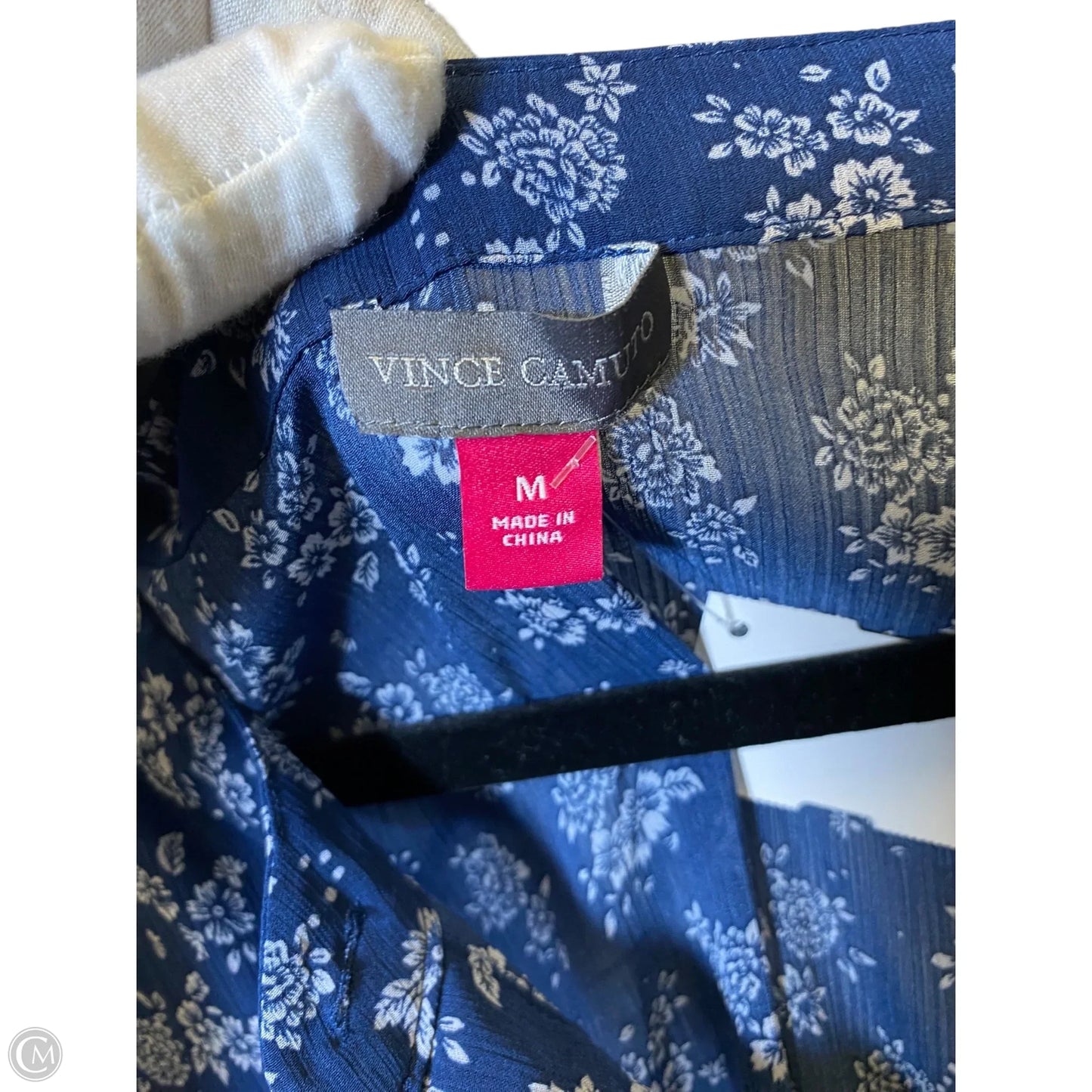 Top 3/4 Sleeve By Vince Camuto In Blue & White, Size: M