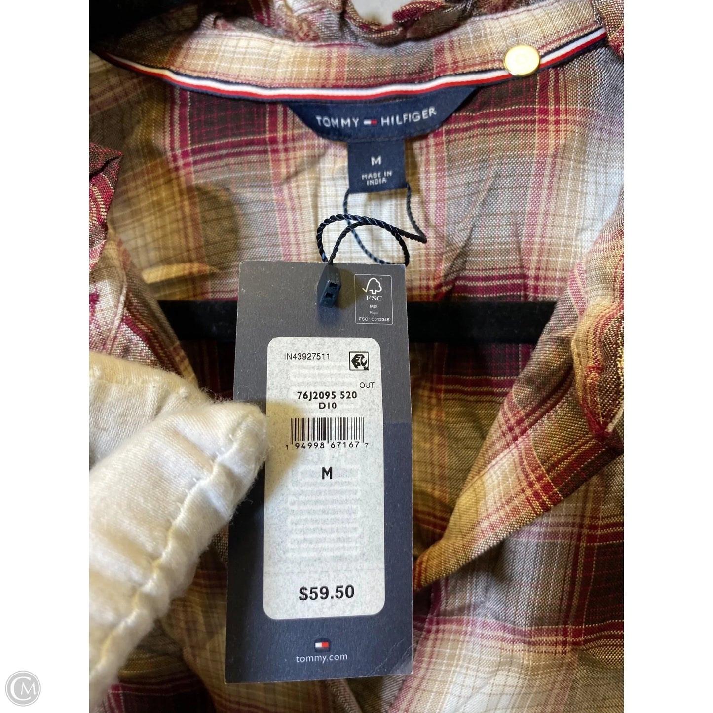 Top Long Sleeve By Tommy Hilfiger In Plaid Pattern, Size: M