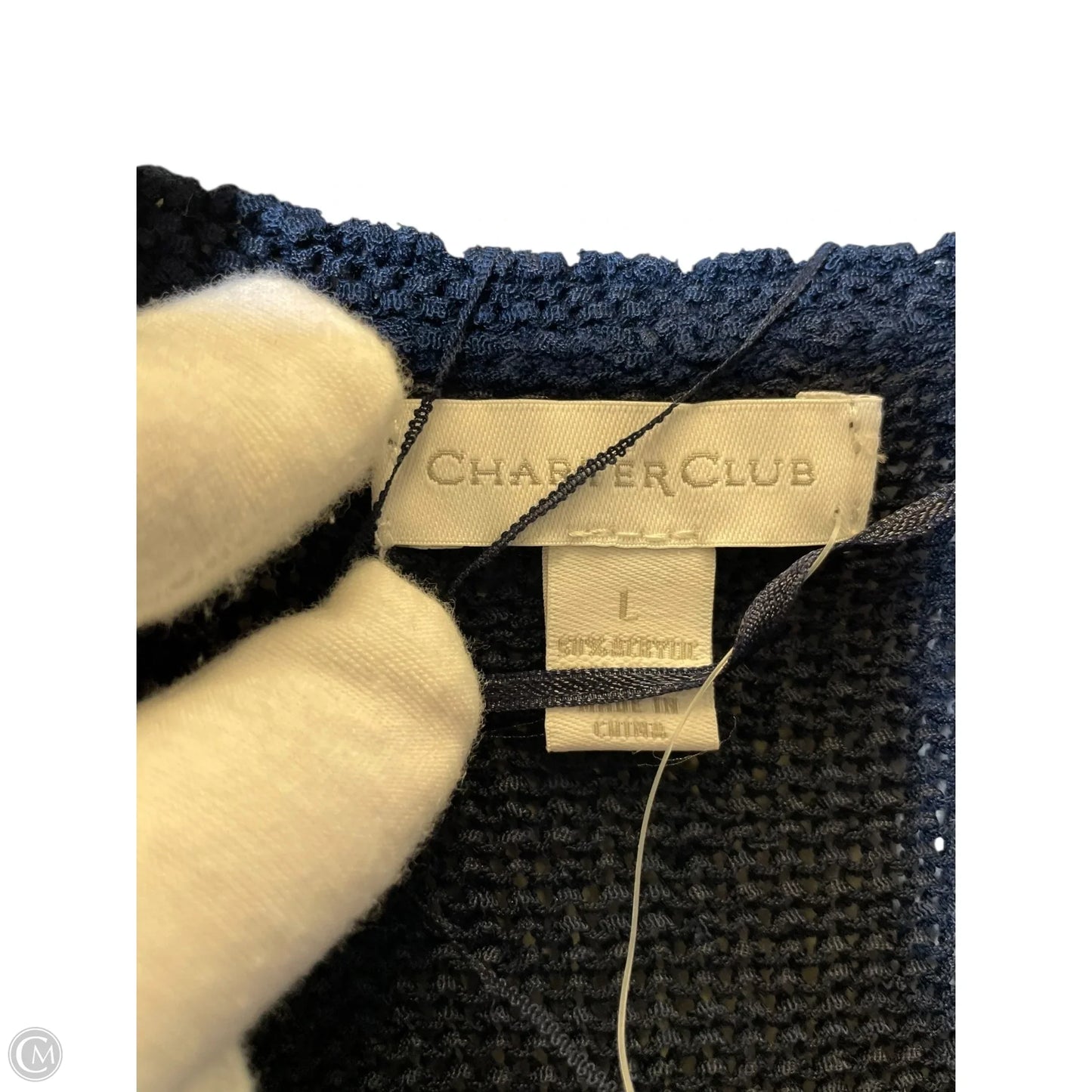 Cardigan By Charter Club In Blue & White, Size: L