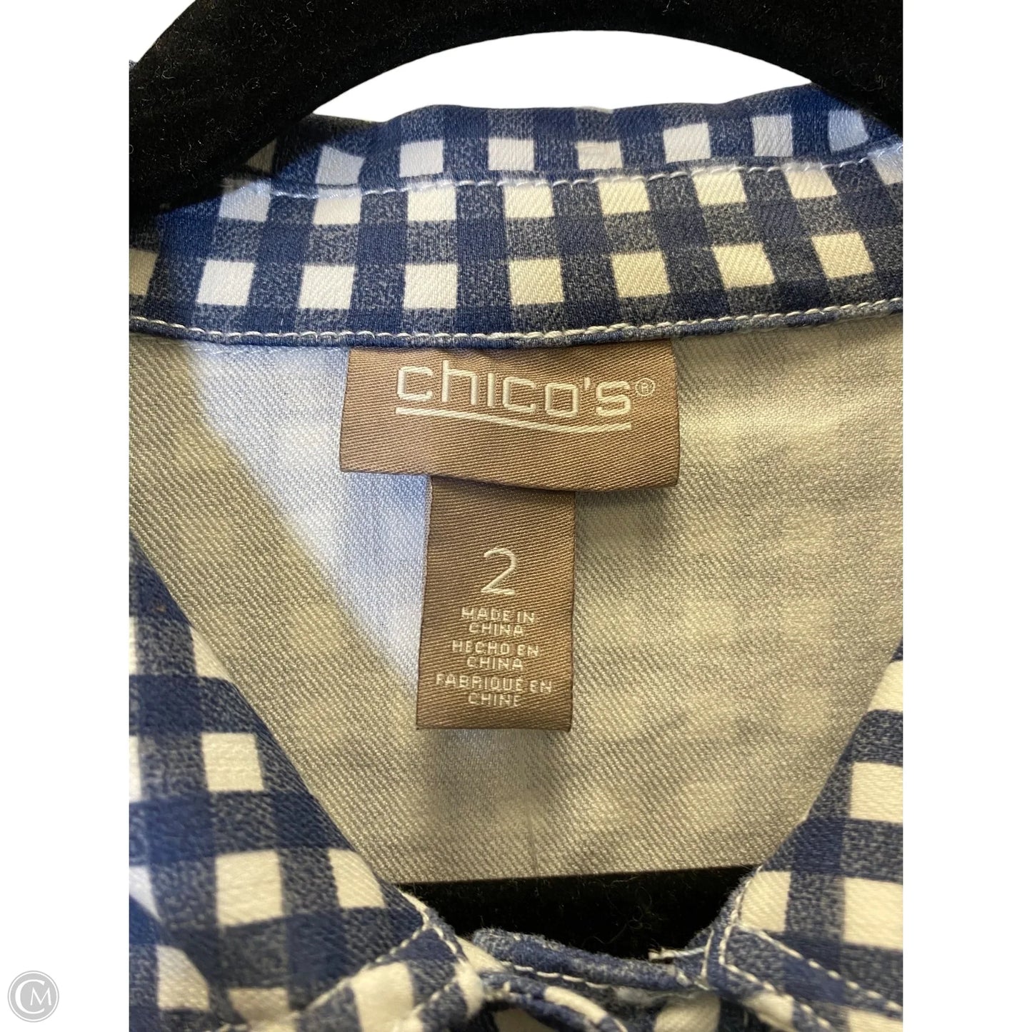 Jacket Denim By Chicos In Blue & White, Size: L