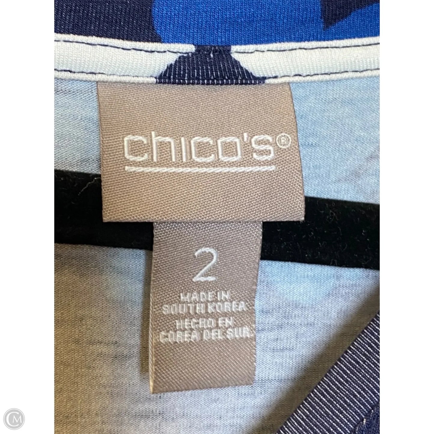 Top Short Sleeve By Chicos In Blue & White, Size: L