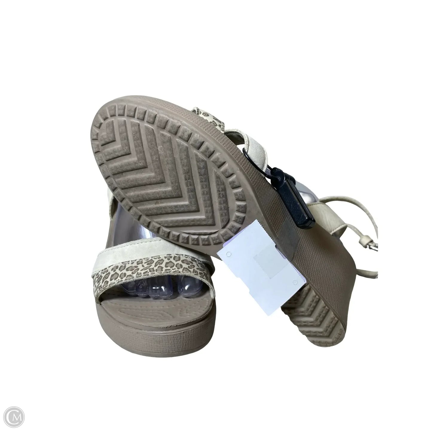 Sandals Heels Wedge By Crocs In Grey & Tan, Size: 10