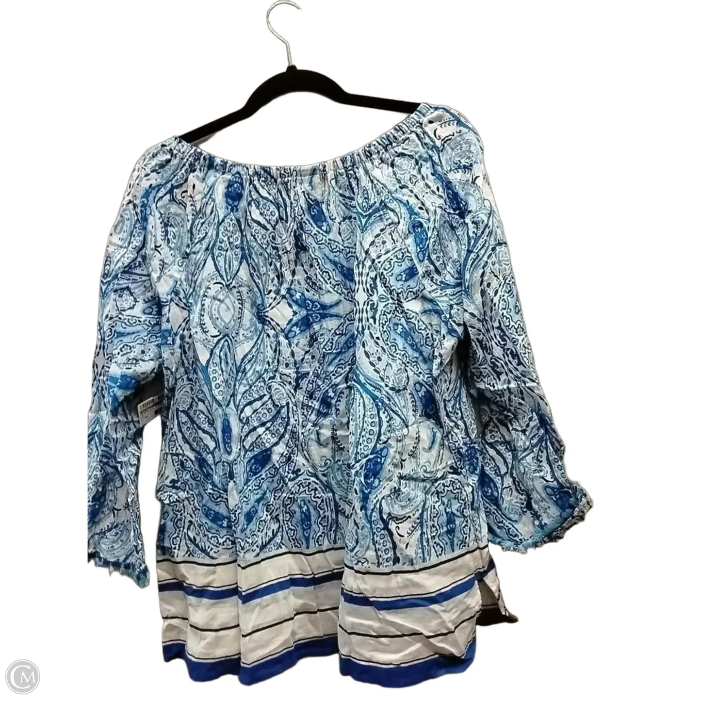 Blouse 3/4 Sleeve By Rafaella In Blue & White, Size: Xl