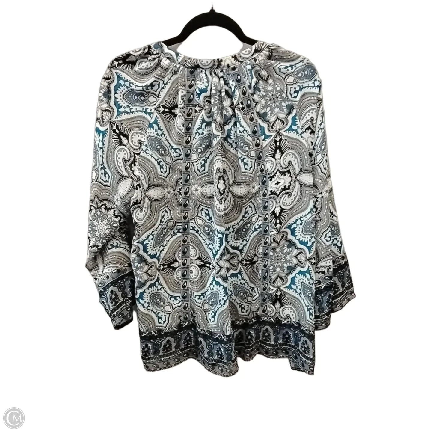 Blouse Long Sleeve By Chelsea And Theodore In Blue & White, Size: Xl
