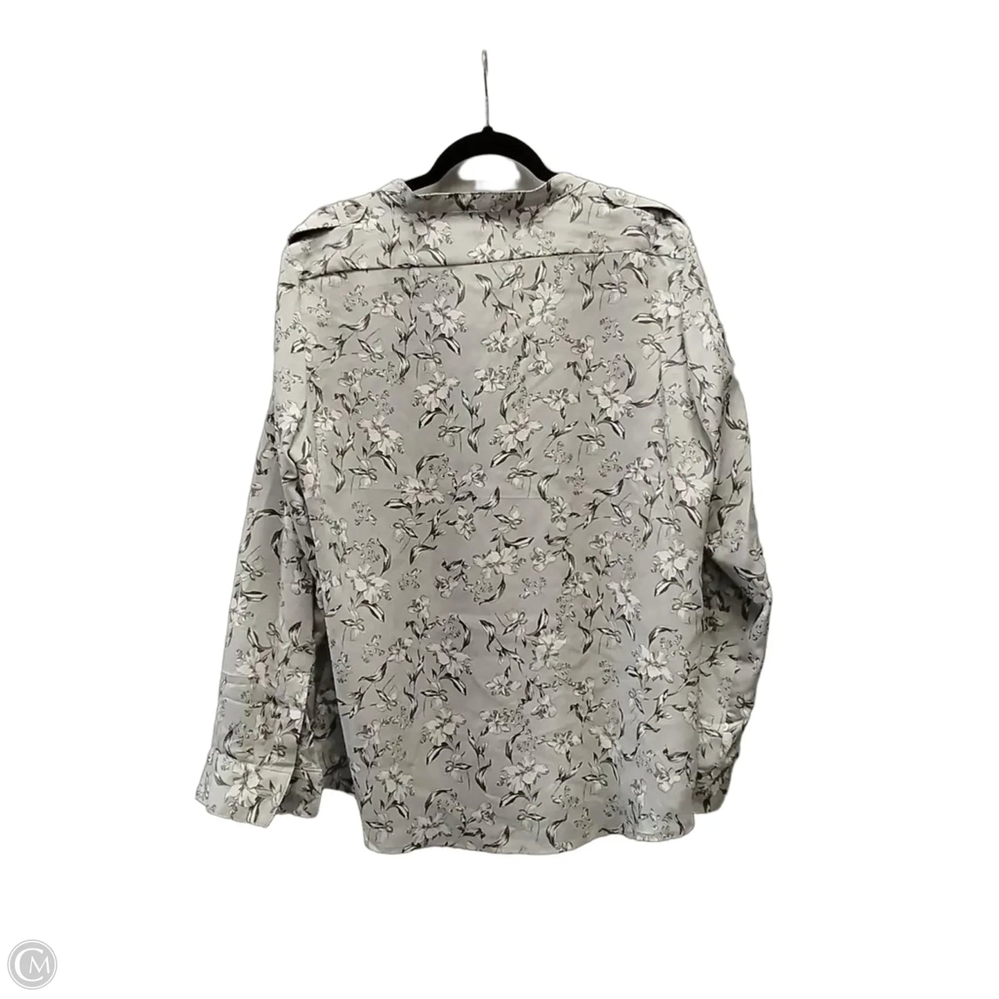 Blouse Long Sleeve By Calvin Klein In Grey & White, Size: Xl
