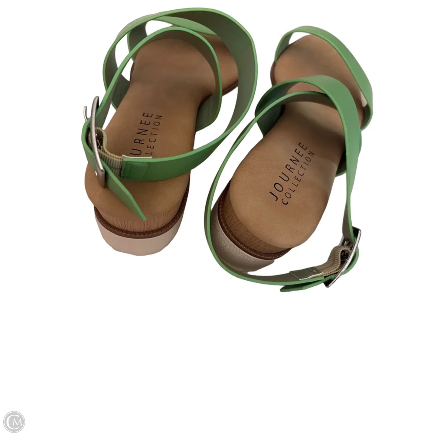 Sandals Flats By Journee In Green & Tan, Size: 7.5