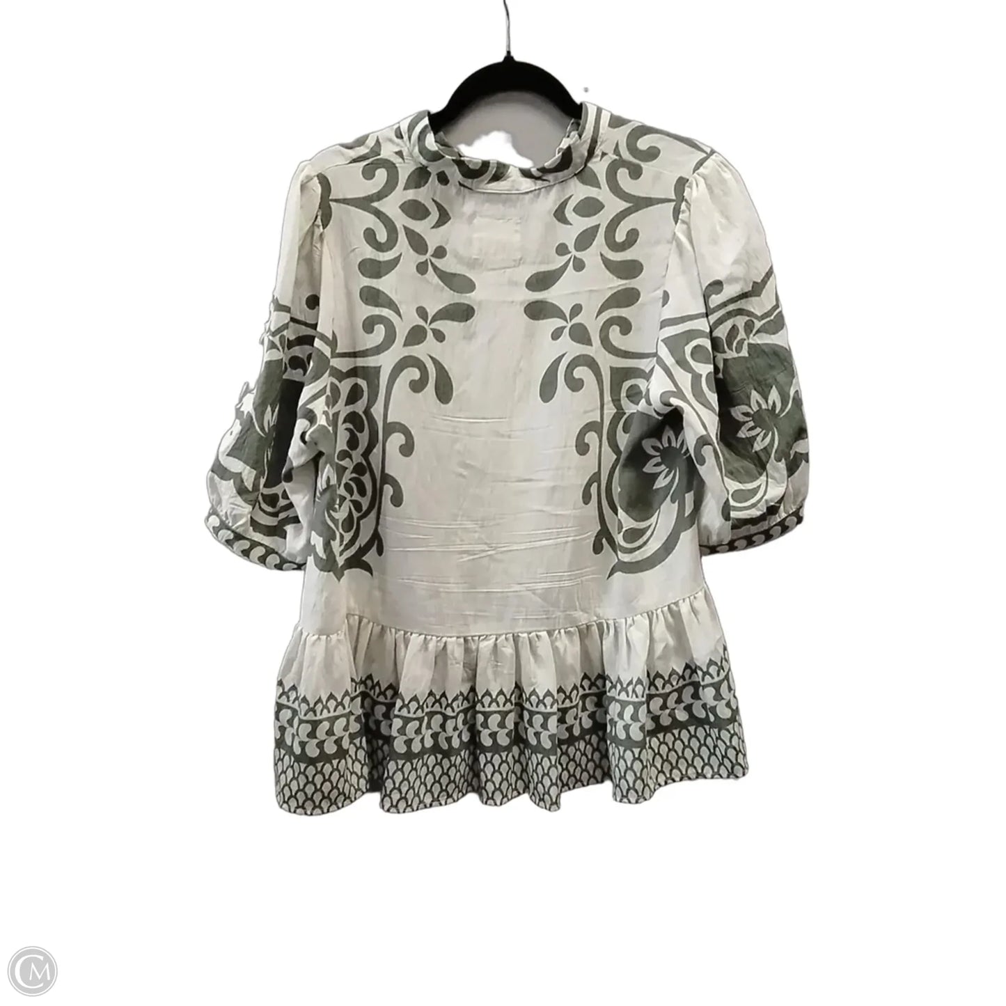 Blouse Short Sleeve By Umgee In Cream & Green, Size: L