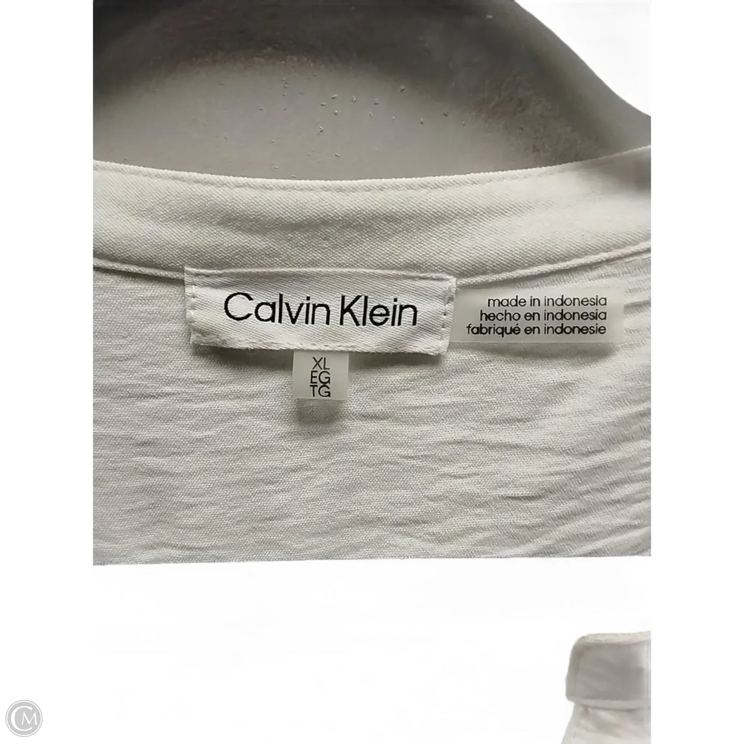 Blouse Long Sleeve By Calvin Klein In White, Size: Xl