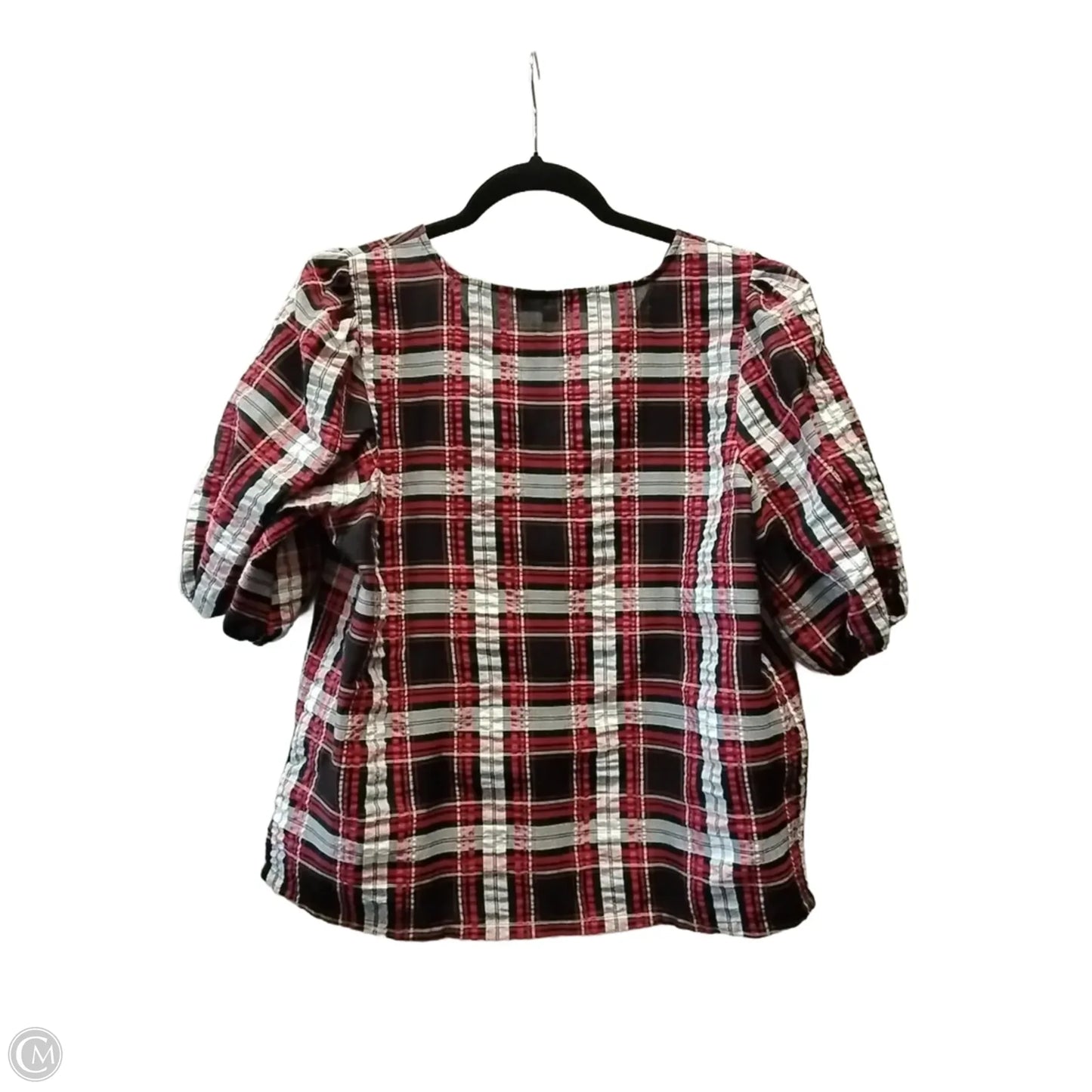 Blouse Short Sleeve By Loft In Plaid Pattern, Size: M