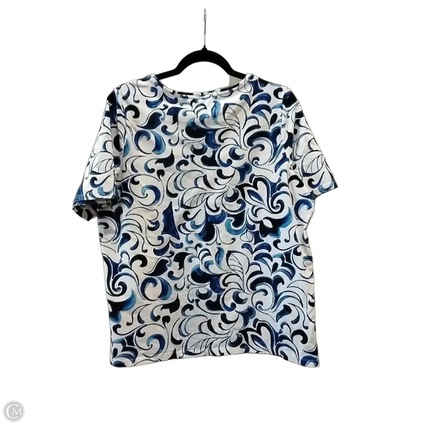 Top Short Sleeve By Talbots In Blue & White, Size: 1x