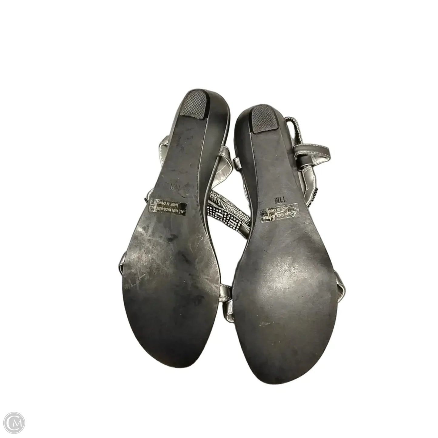 Sandals Heels Wedge By Clothes Mentor In Silver, Size: 11