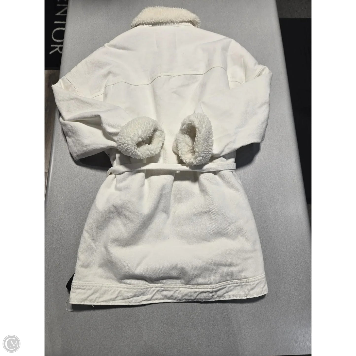 Coat Trench Coat By Lola In White Denim, Size: L