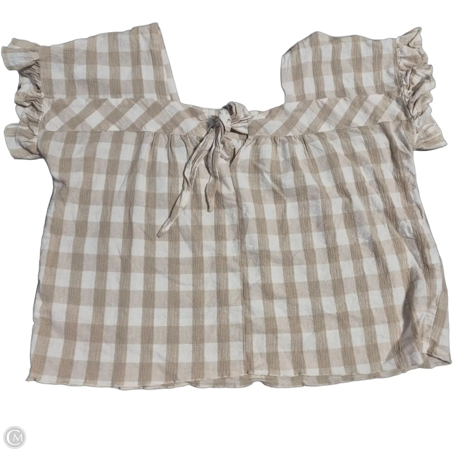 Blouse Short Sleeve By Tribal In Tan & White, Size: Xl