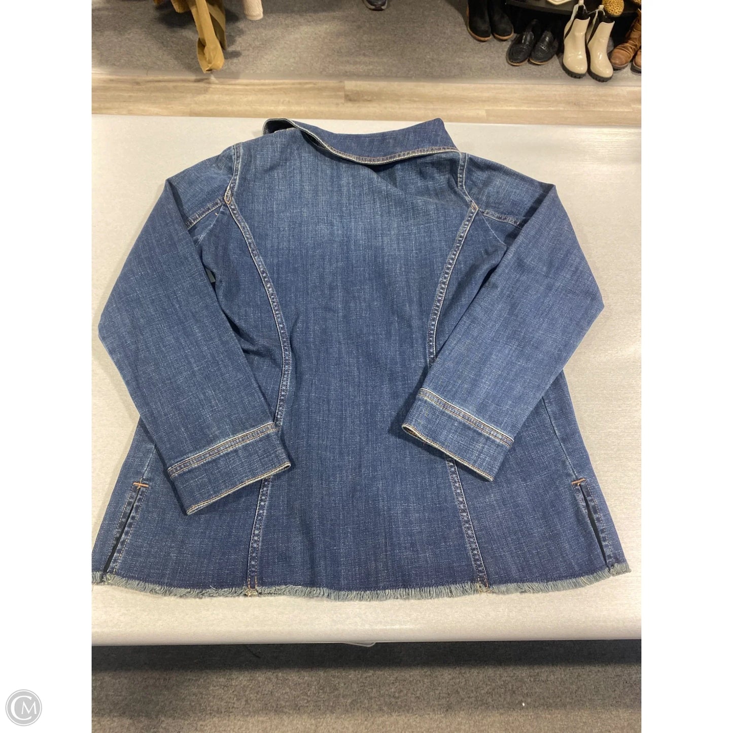 Jacket Shirt By Chicos In Blue Denim, Size: S