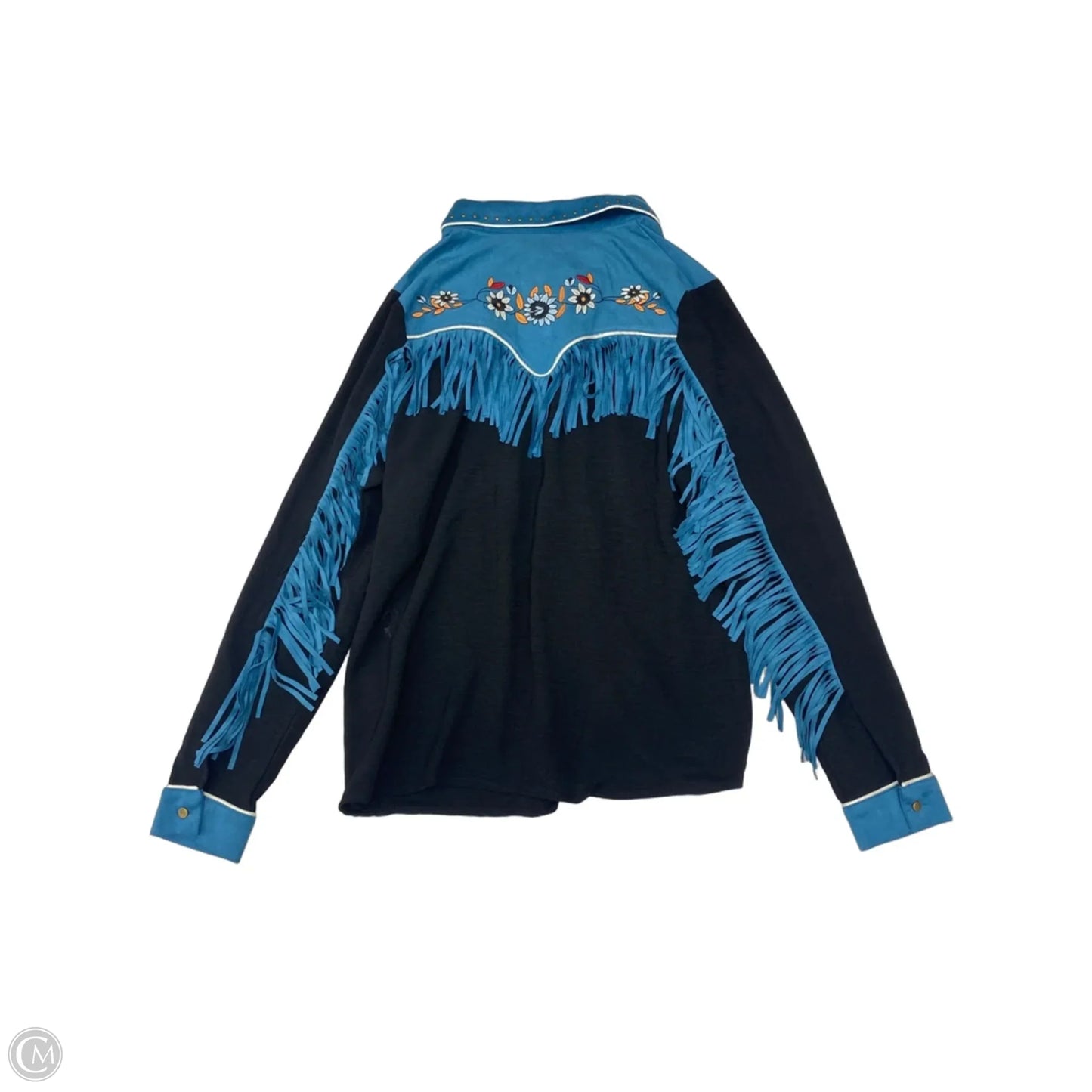 Top Long Sleeve By Cmc In Black & Blue, Size: S