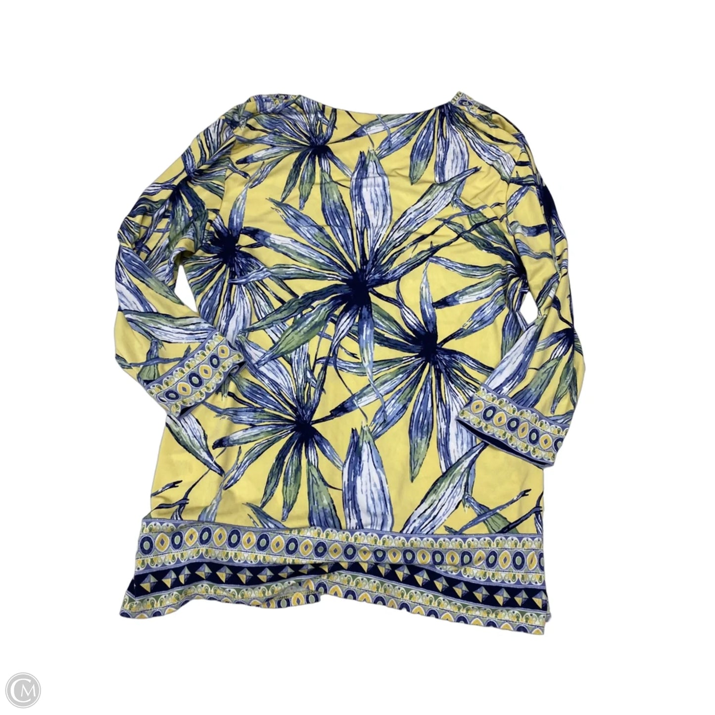 Blouse Long Sleeve By Jm Collections In Blue & Yellow, Size: L