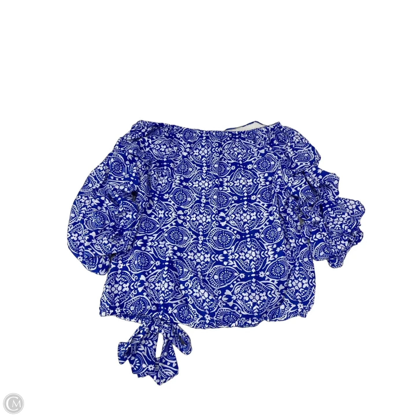 Blouse Long Sleeve By Cece In Blue & White, Size: Xl
