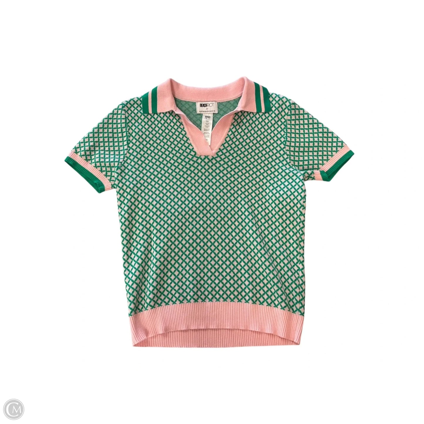 Top Short Sleeve By Beach Riot In Green & Pink, Size: S