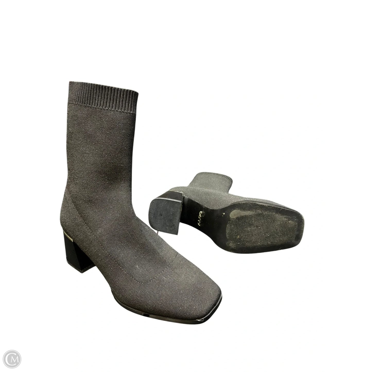 Boots Ankle Heels By Aldo In Black & Gold, Size: 6.5