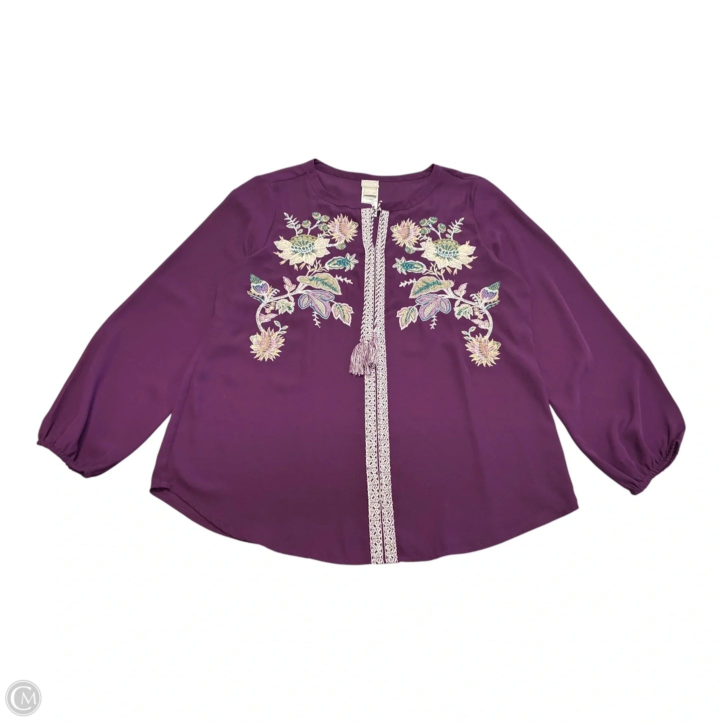 Blouse Long Sleeve By Chicos In Rainbow Print, Size: L