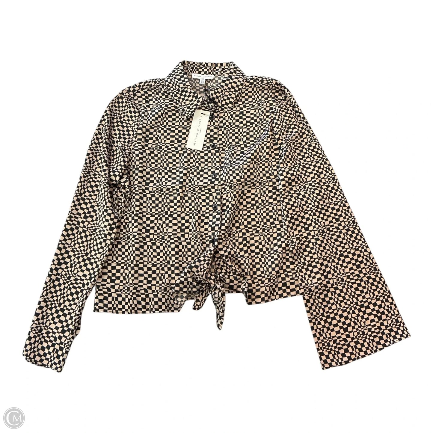 Blouse Long Sleeve By Clothes Mentor In Black & Tan, Size: M