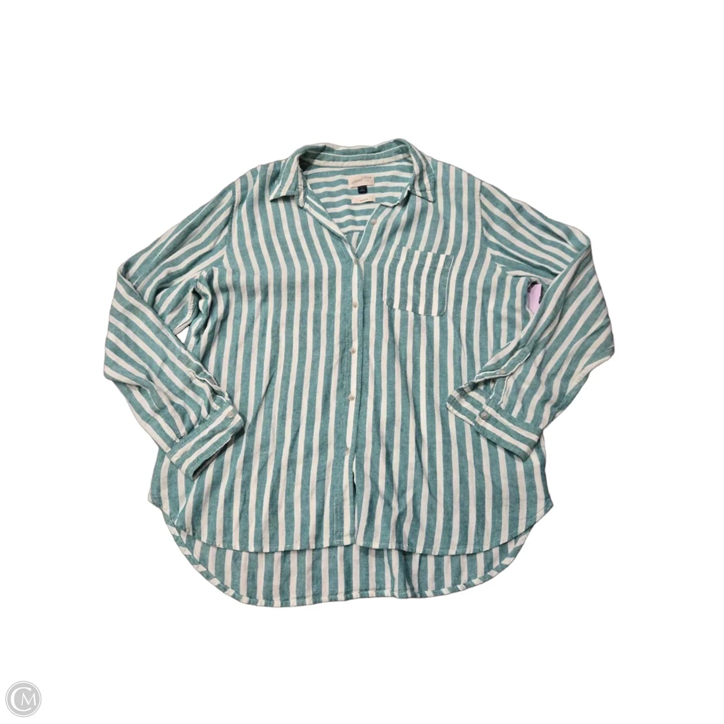 Top Long Sleeve By Universal Thread In Green & White, Size: L