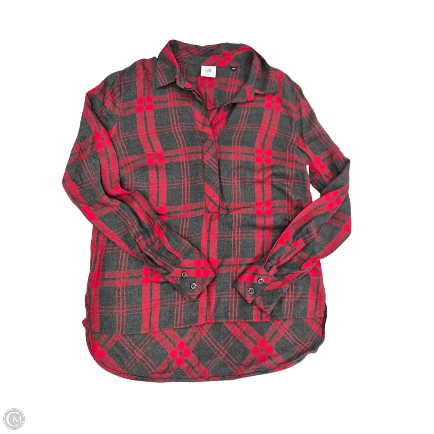 Top Long Sleeve By Cabi In Grey & Red, Size: S