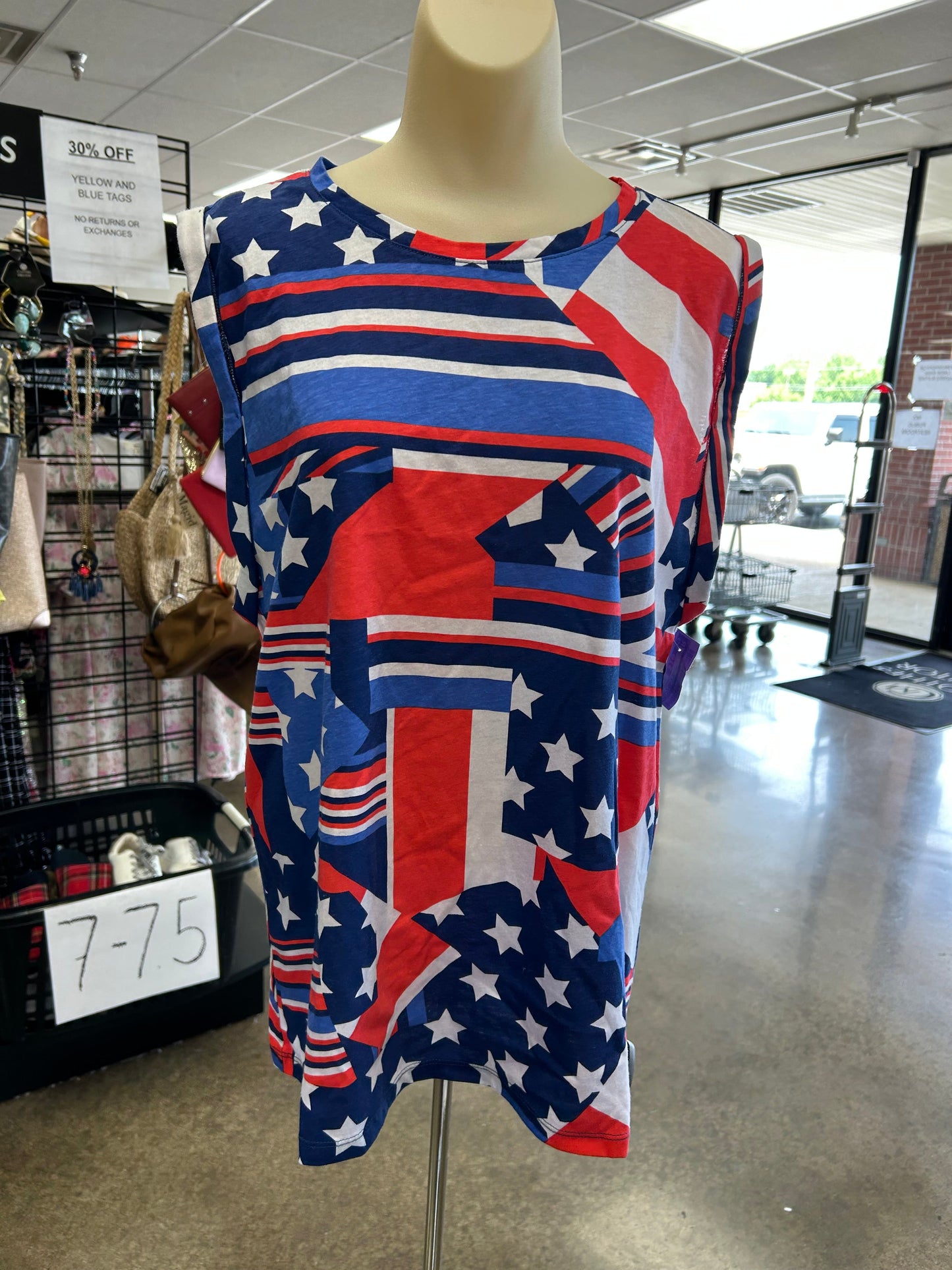 Athletic Tank Top By Fabletics In Blue & Red & White, Size:L