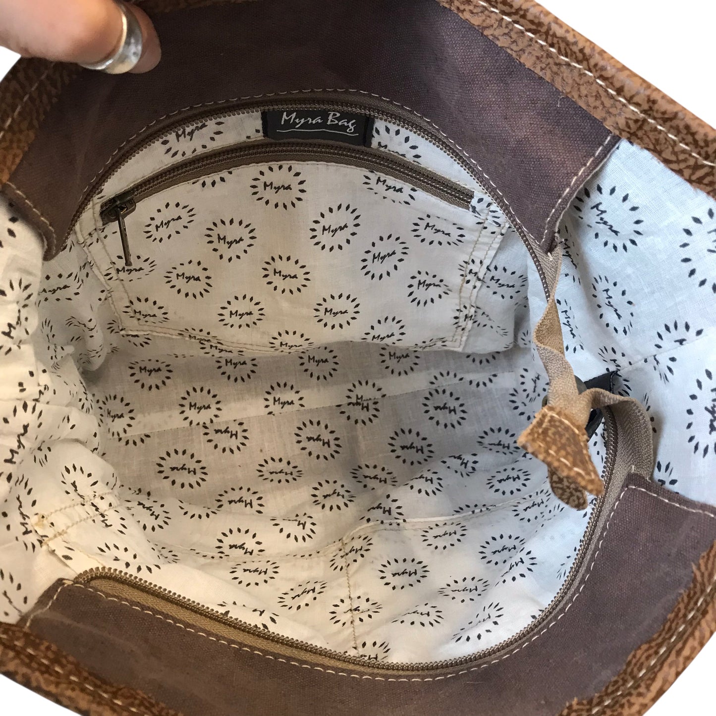 Crossbody By Myra In Brown & Cream, Size:Large