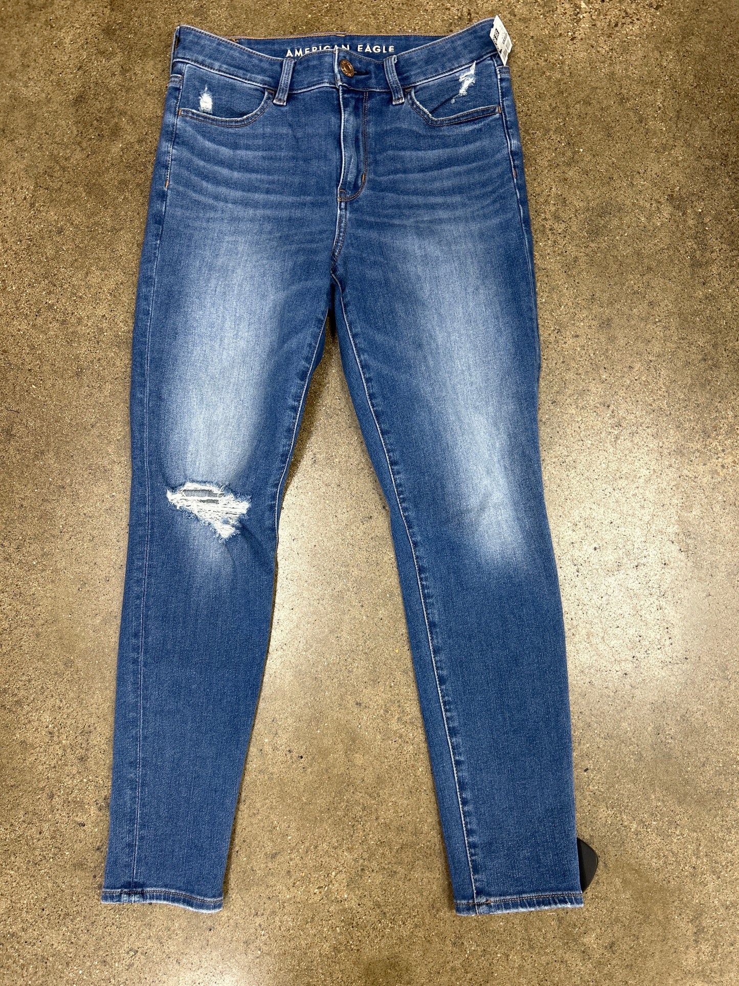 Jeans Skinny By American Eagle In Blue Denim, Size:8short