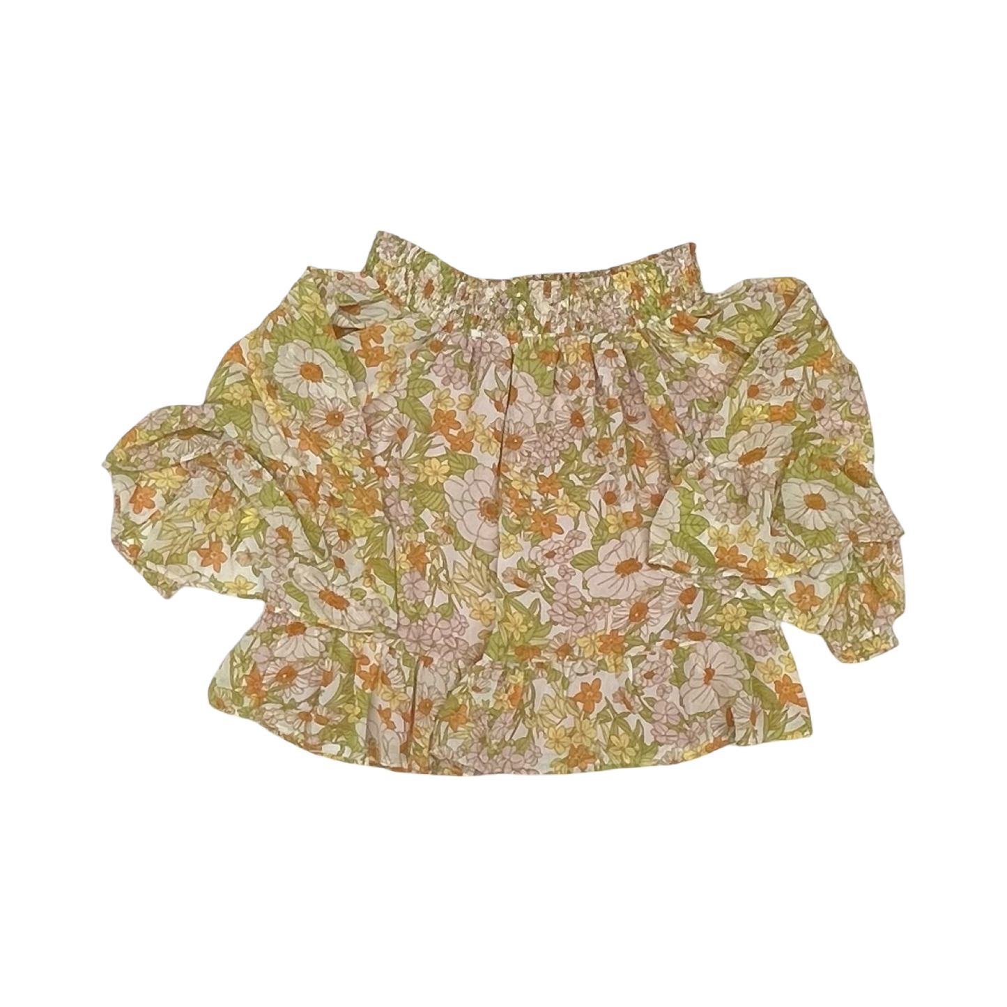 Blouse Ls By Kori America In Green & Yellow, Size:S