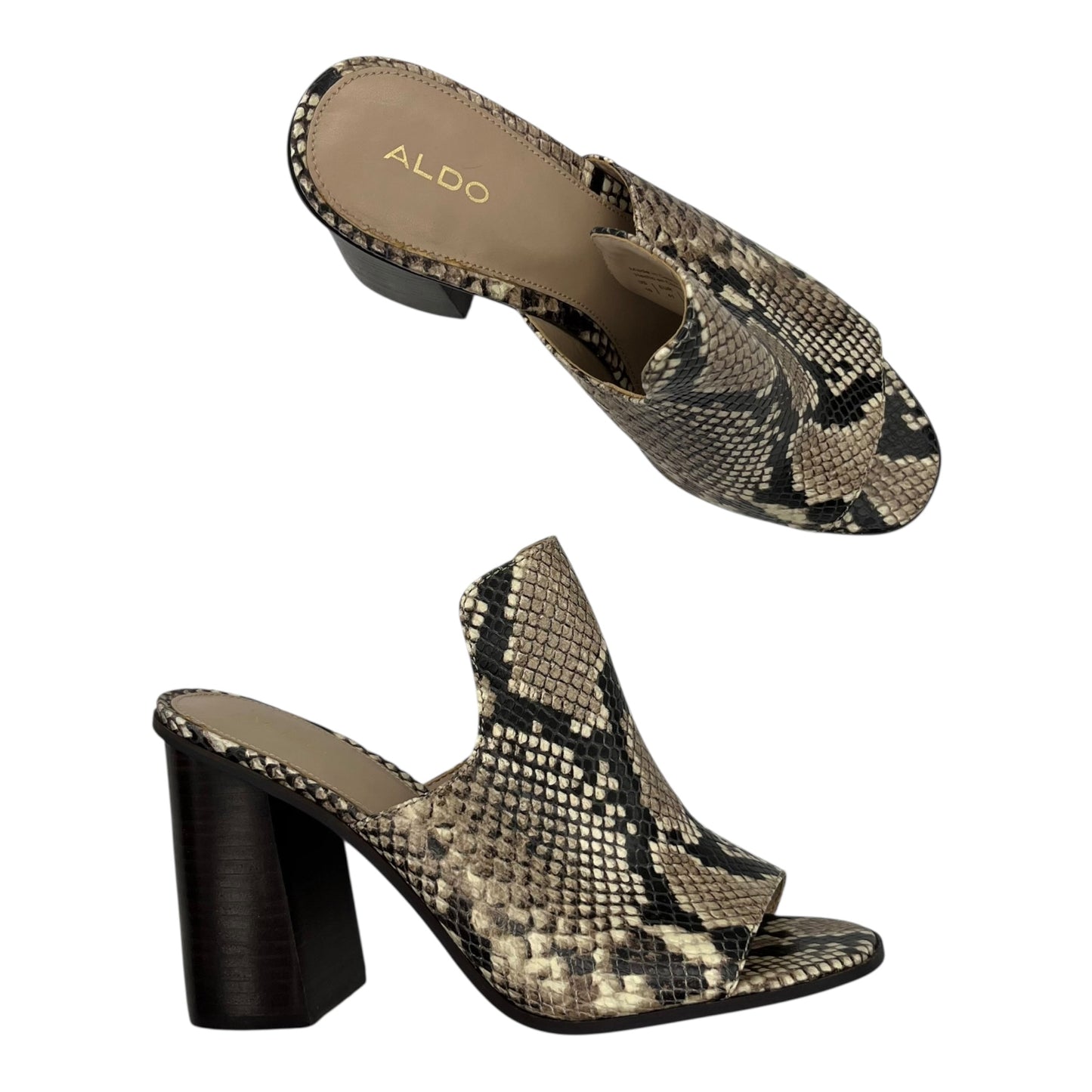 Sandals Heels Block By Aldo In Snakeskin Print, Size:10
