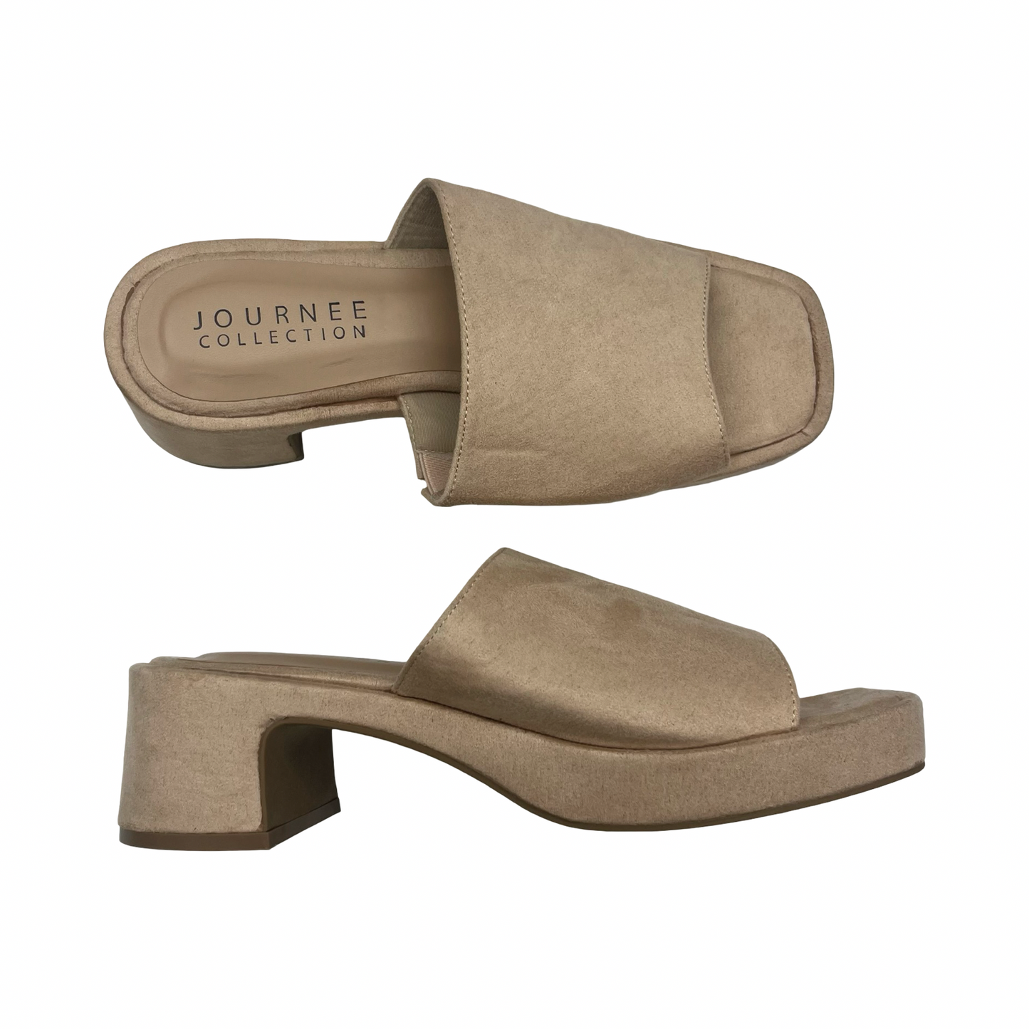 Sandals Heels Block By Journee In Tan, Size:8