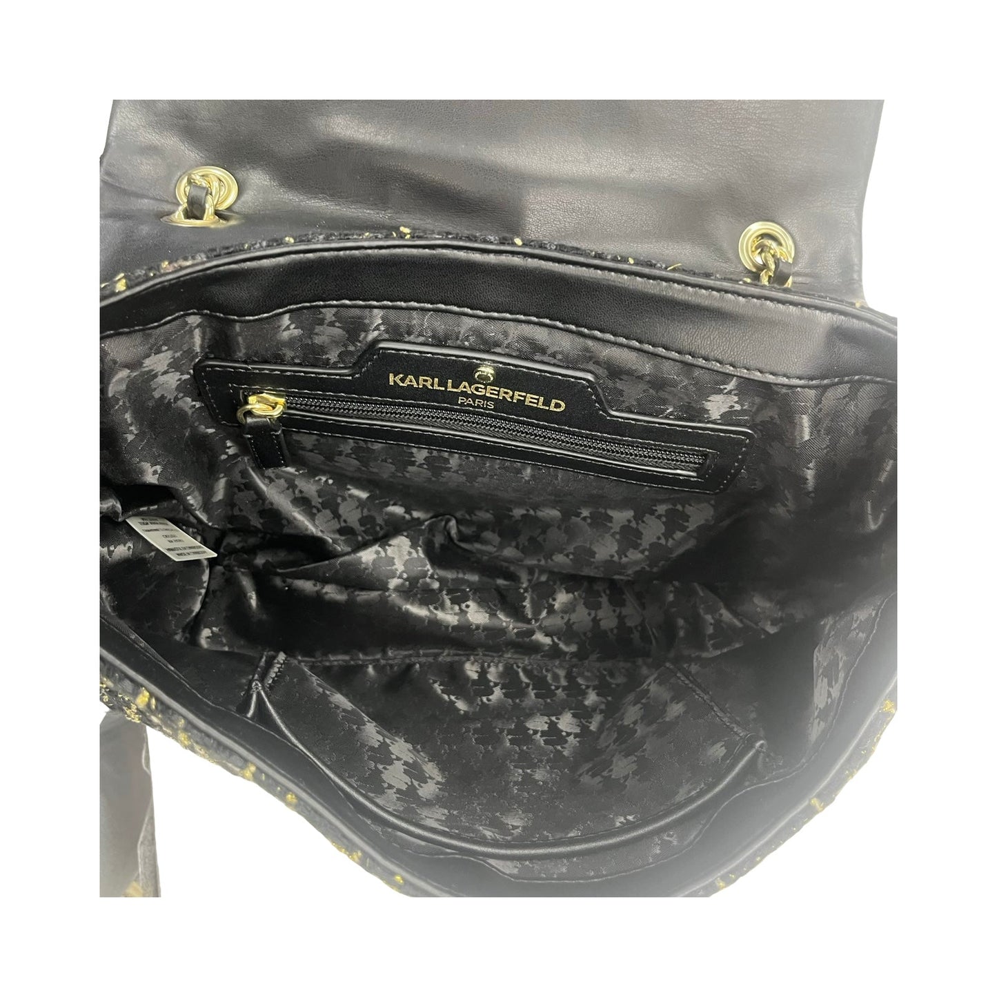 Handbag Designer By Karl Lagerfeld In Black & Gold, Size:Medium