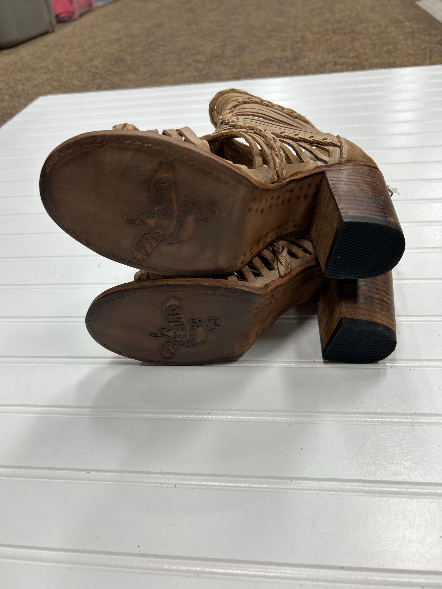Sandals Heels Block By Freebird In Brown, Size:9