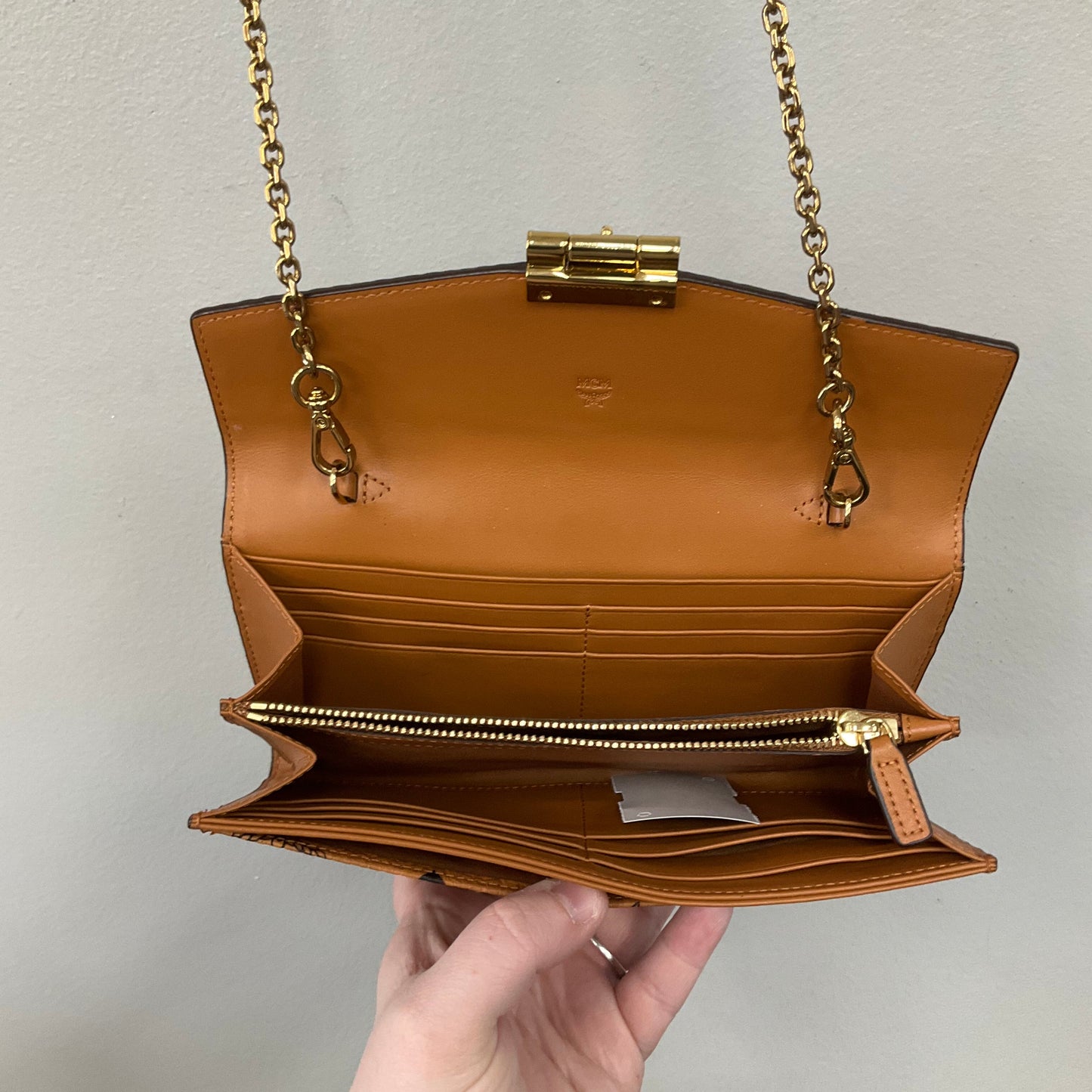 Crossbody Luxury Designer By Mcm In Brown, Size:Small