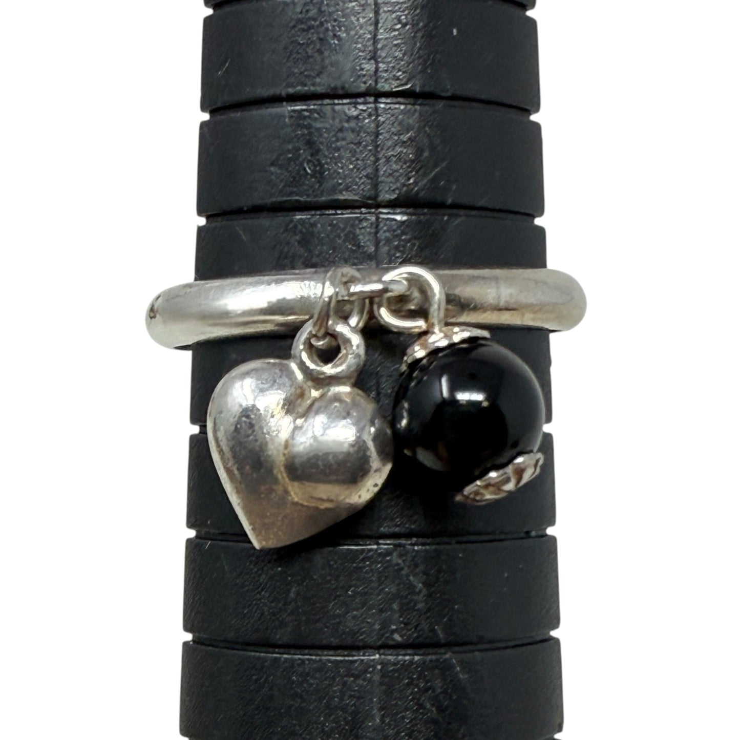 Sterling Silver Heart & Ball Dangle Charm Ring By Boma, Size: 7