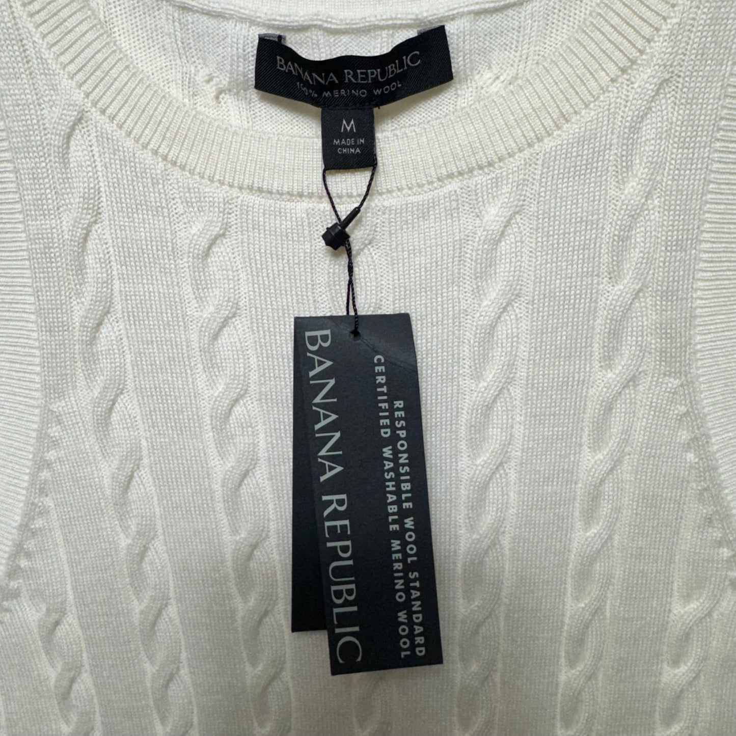 Merino Wool Vest Sweater By Banana Republic In Cream, Size: M