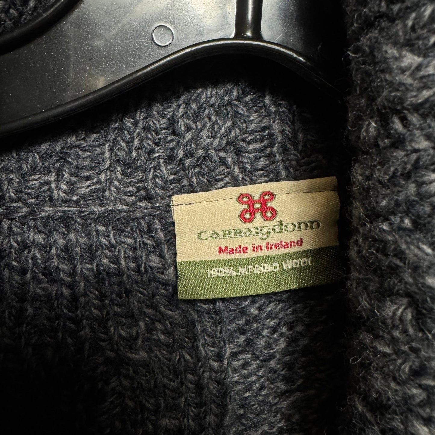 Merino Wool One Button Patchwork Cardigan Sweater with Collar By Carraigdon In Grey, Size: L