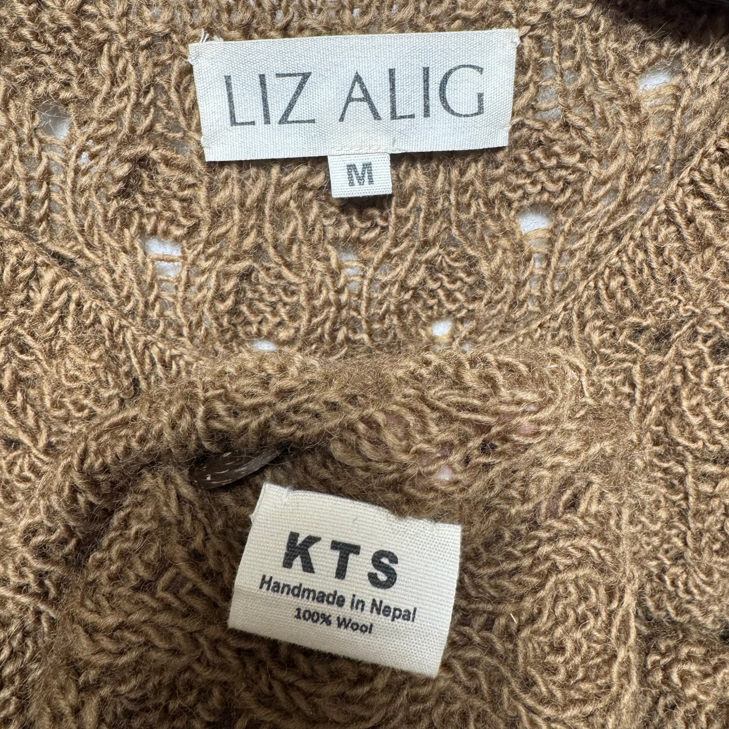 Wool Hand Knit Quinn Cardigan By Liz Alig In Tan, Size: M