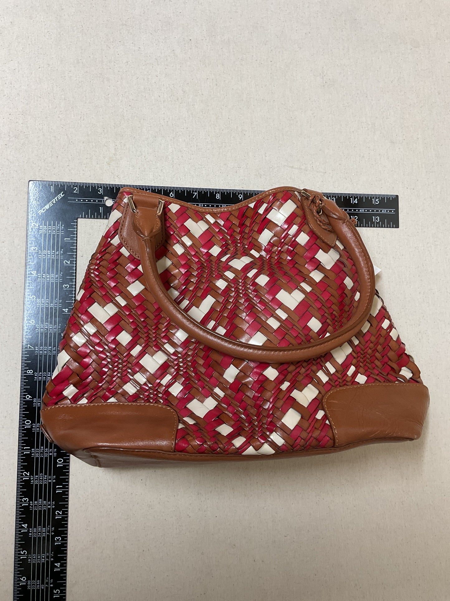 Handbag Leather By Cole-Haan In Brown & Red, Size:Medium