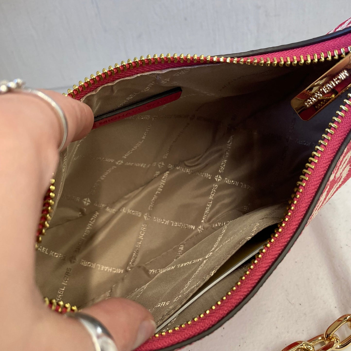 Crossbody Designer By Michael Kors In Pink & White, Size:Small